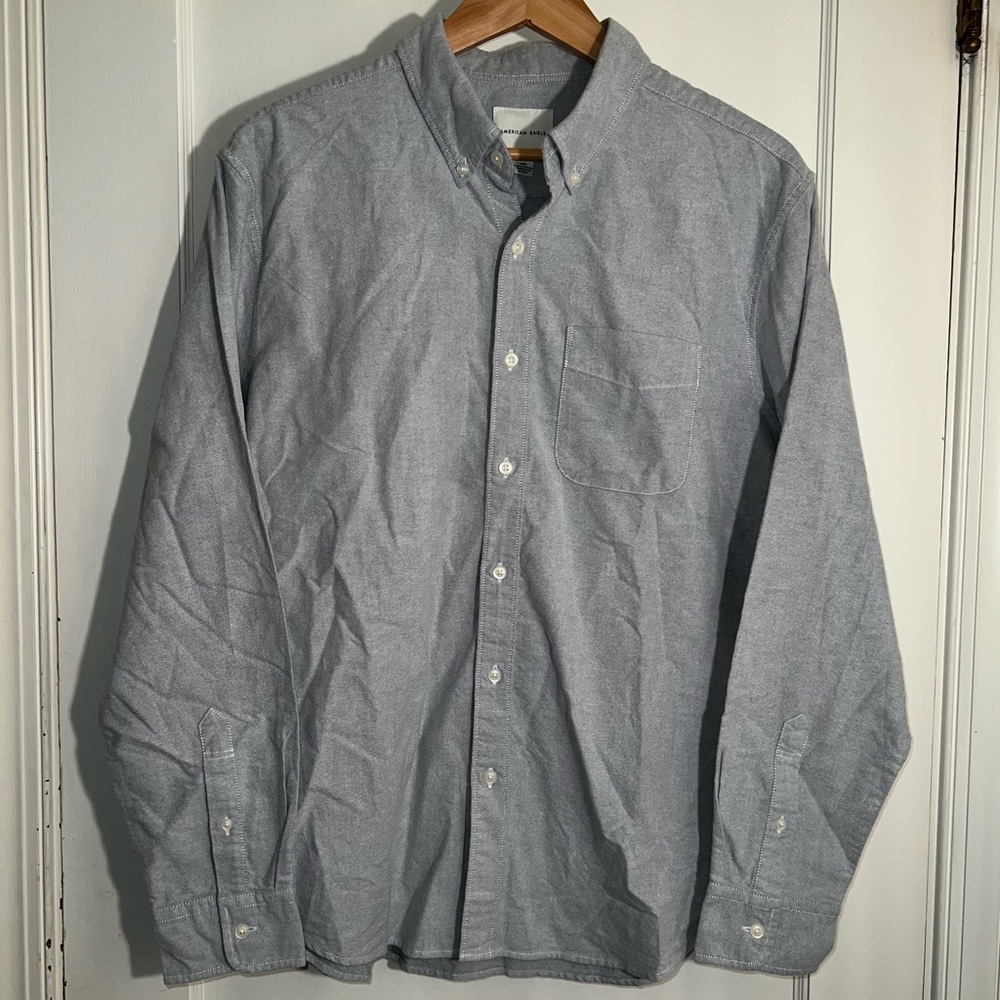 🤍🤍NWT AMERICAN EAGLE MENS BUTTON DOWN LIGHT GRAY WINTER BUTTON COLLARED SHIRT
